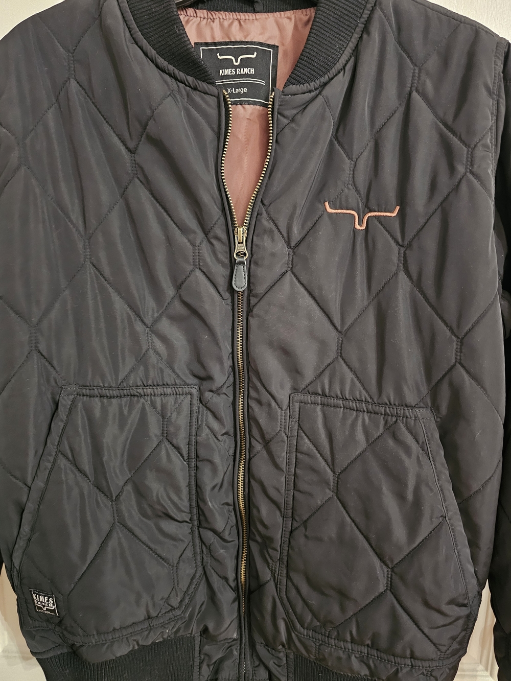 Kimes Ranch Black Quilted Puffer Jacket with Brown Accent - Picture 3 of 5